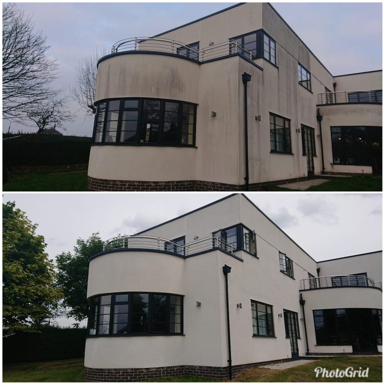 art deco style house with before and after render cleaning